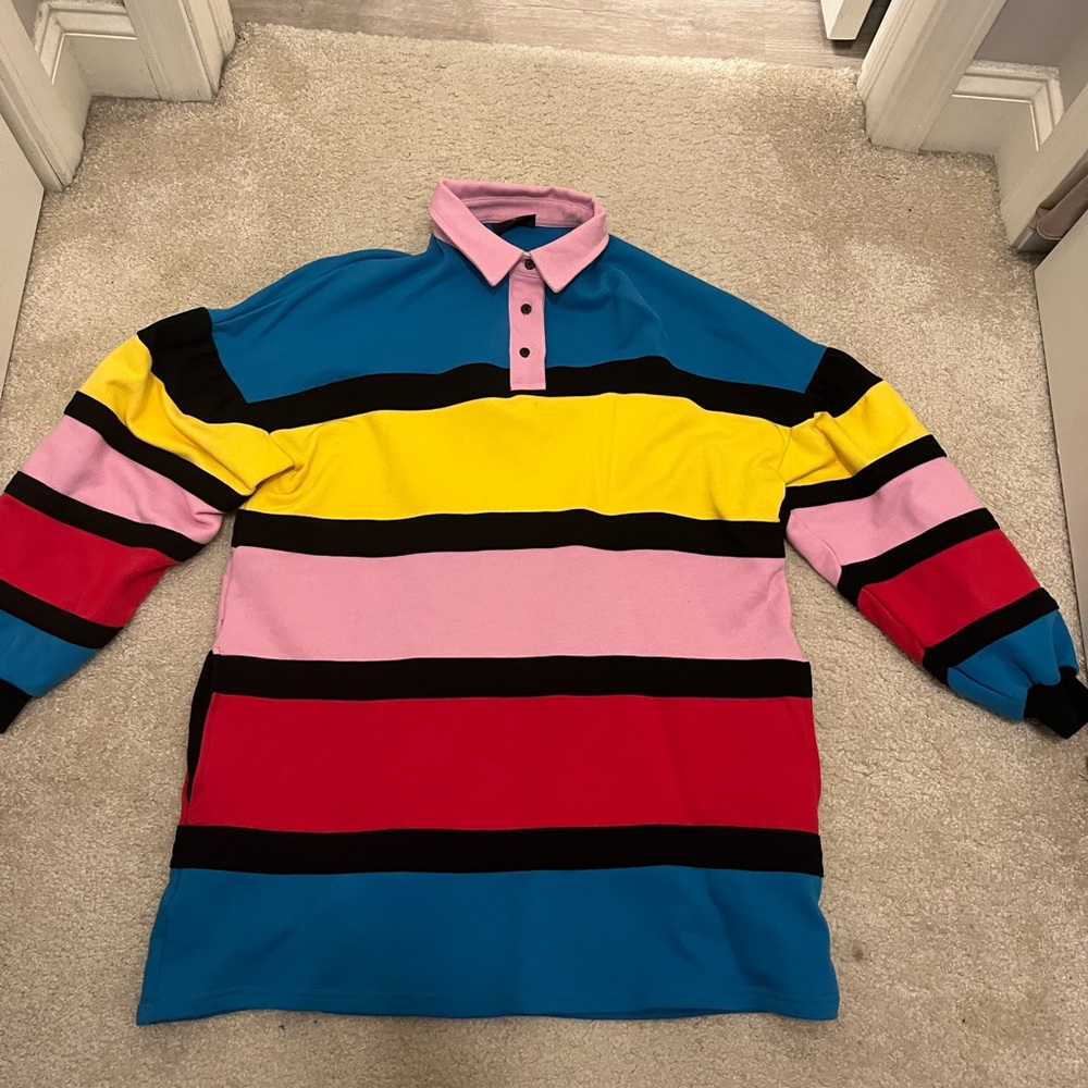 Lazy Oaf colorblocked striped polo tunic/sweatshirt dress